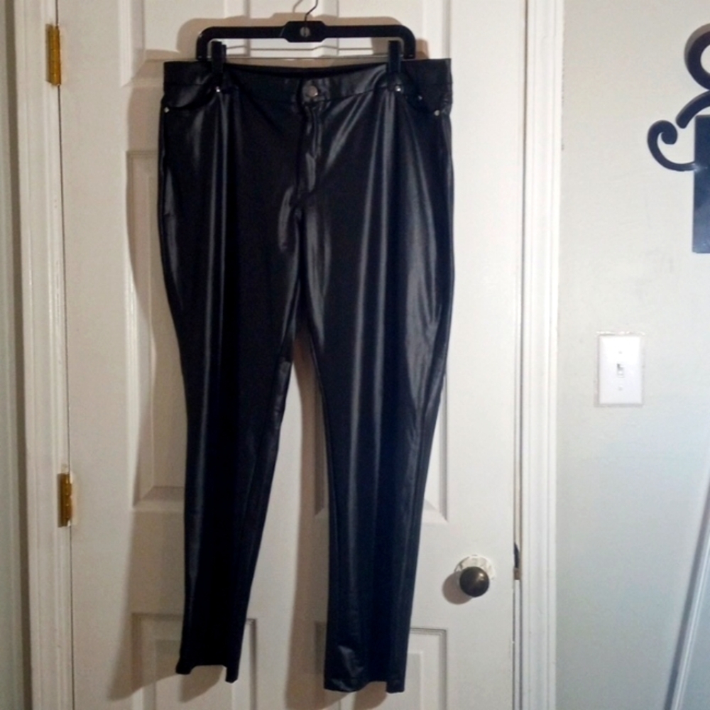 Faux leather, black, size 3 X straight leg pants